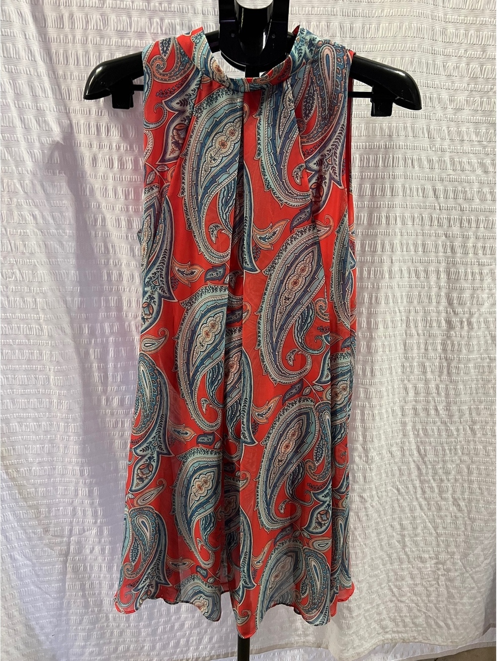 Signature by Robbie Bee Paisley Maxi Dress Size 6 Coral Red Blue Sleeveless Tie